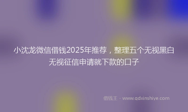 小沈龙微信借钱2025年推荐，整理五个无视黑白无视征信申请就下款的口子