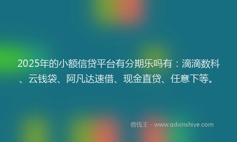 2025年的小额信贷平台有分期乐吗有：滴滴数科、云钱袋、阿凡达速借、现金直贷、任意下等。