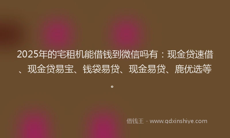 2025年的宅租机能借钱到微信吗有：现金贷速借、现金贷易宝、钱袋易贷、现金易贷、鹿优选等。