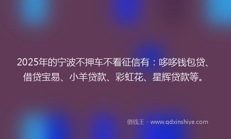2025年的宁波不押车不看征信有：哆哆钱包贷、借贷宝易、小羊贷款、彩虹花、星辉贷款等。