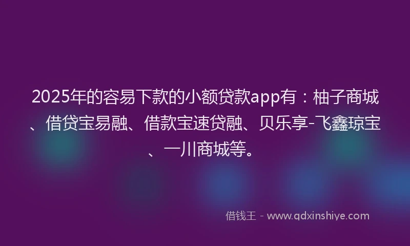 2025年的容易下款的小额贷款app有：柚子商城、借贷宝易融、借款宝速贷融、贝乐享-飞鑫琼宝、一川商城等。