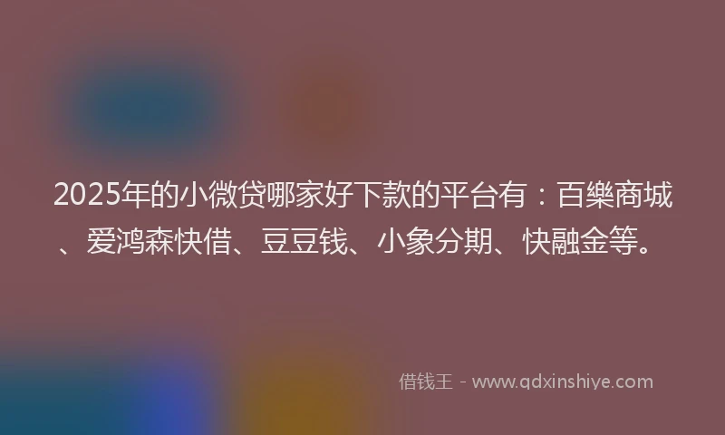 2025年的小微贷哪家好下款的平台有:百樂商城、爱鸿森快借、豆豆钱、小象分期、快融金等。