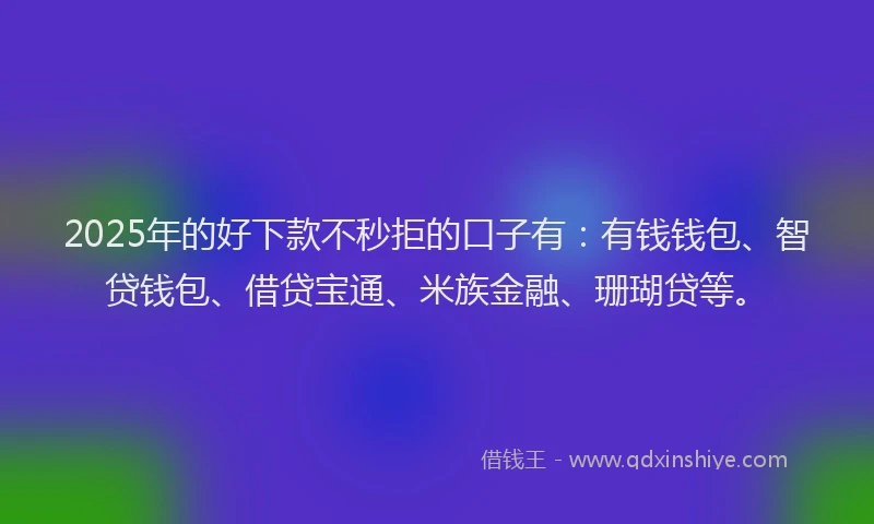 2025年的好下款不秒拒的口子有：有钱钱包、智贷钱包、借贷宝通、米族金融、珊瑚贷等。