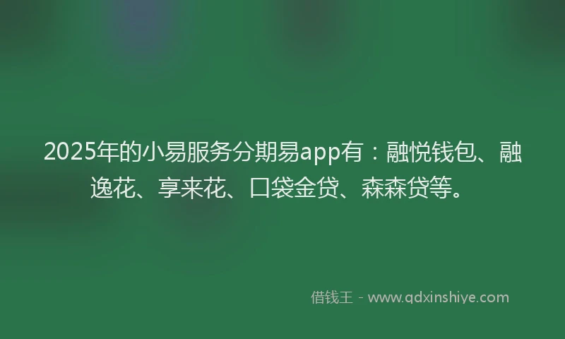 2025年的小易服务分期易app有：融悦钱包、融逸花、享来花、口袋金贷、森森贷等。