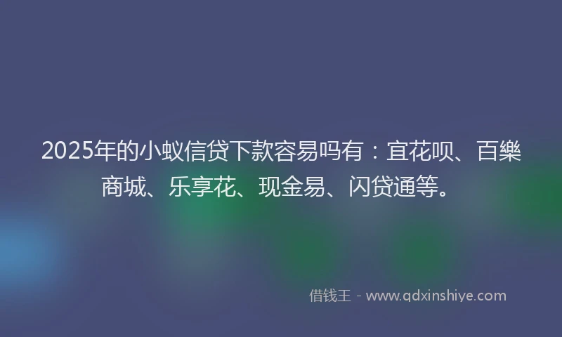 2025年的小蚁信贷下款容易吗有：宜花呗、百樂商城、乐享花、现金易、闪贷通等。