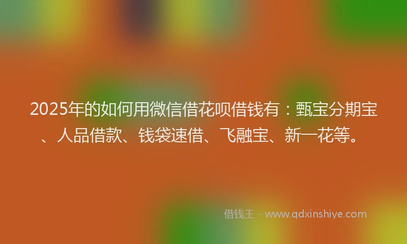 2025年的如何用微信借花呗借钱有：甄宝分期宝、人品借款、钱袋速借、飞融宝、新一花等。