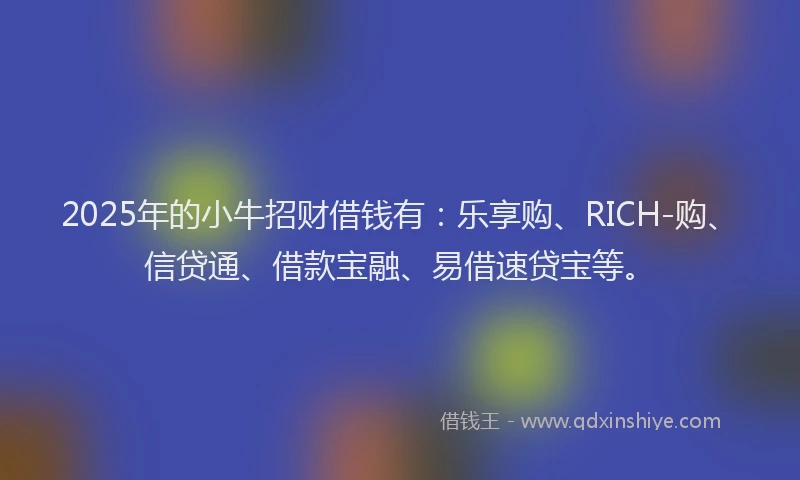 2025年的小牛招财借钱有：乐享购、RICH-购、信贷通、借款宝融、易借速贷宝等。