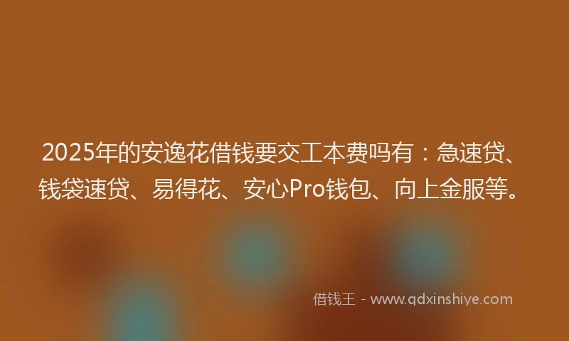 2025年的安逸花借钱要交工本费吗有：急速贷、钱袋速贷、易得花、安心Pro钱包、向上金服等。