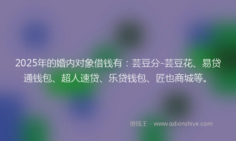 2025年的婚内对象借钱有：芸豆分-芸豆花、易贷通钱包、超人速贷、乐贷钱包、匠也商城等。