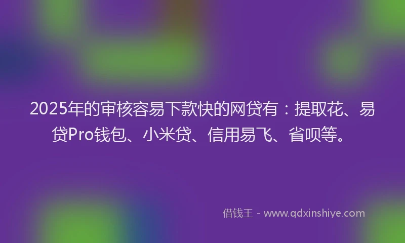 2025年的审核容易下款快的网贷有：提取花、易贷Pro钱包、小米贷、信用易飞、省呗等。