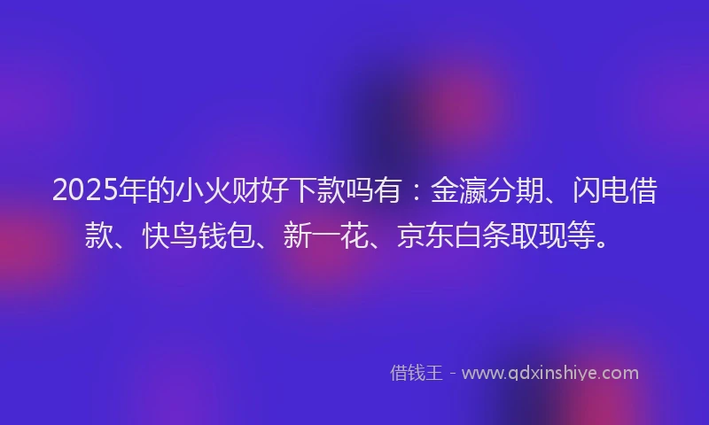 2025年的小火财好下款吗有：金瀛分期、闪电借款、快鸟钱包、新一花、京东白条取现等。