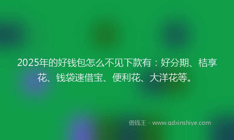 2025年的好钱包怎么不见下款有：好分期、桔享花、钱袋速借宝、便利花、大洋花等。