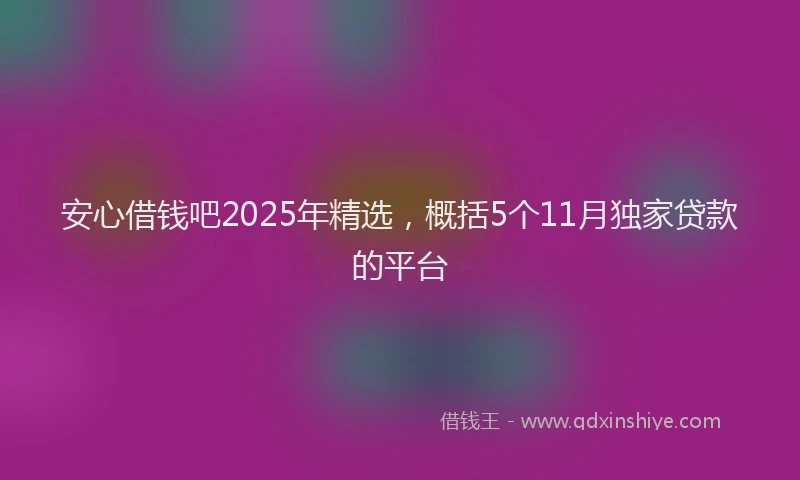 安心借钱吧2025年精选，概括5个11月独家贷款的平台