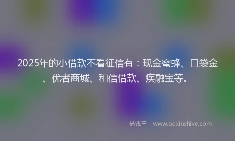 2025年的小借款不看征信有：现金蜜蜂、口袋金、优者商城、和信借款、疾融宝等。