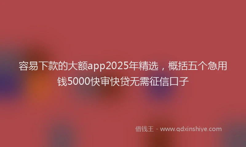 容易下款的大额app2025年精选，概括五个急用钱5000快审快贷无需征信口子