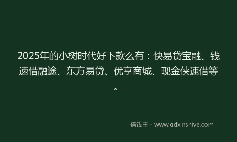 2025年的小树时代好下款么有：快易贷宝融、钱速借融途、东方易贷、优享商城、现金侠速借等。