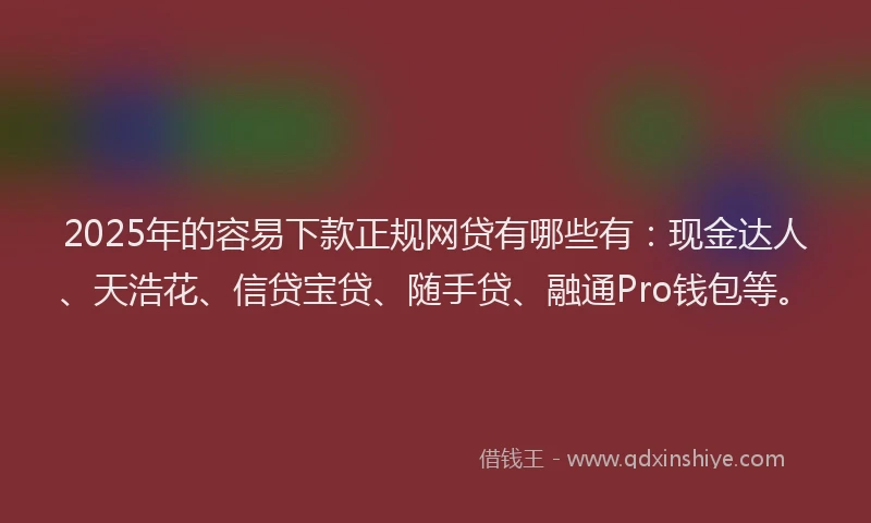 2025年的容易下款正规网贷有哪些有：现金达人、天浩花、信贷宝贷、随手贷、融通Pro钱包等。