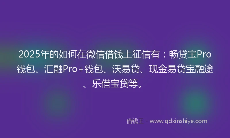 2025年的如何在微信借钱上征信有：畅贷宝Pro钱包、汇融Pro+钱包、沃易贷、现金易贷宝融途、乐借宝贷等。
