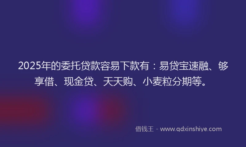2025年的委托贷款容易下款有：易贷宝速融、够享借、现金贷、天天购、小麦粒分期等。