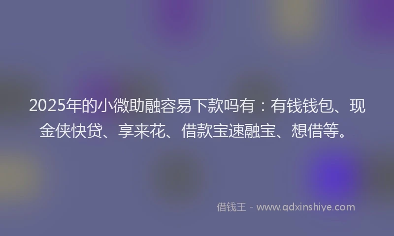 2025年的小微助融容易下款吗有：有钱钱包、现金侠快贷、享来花、借款宝速融宝、想借等。