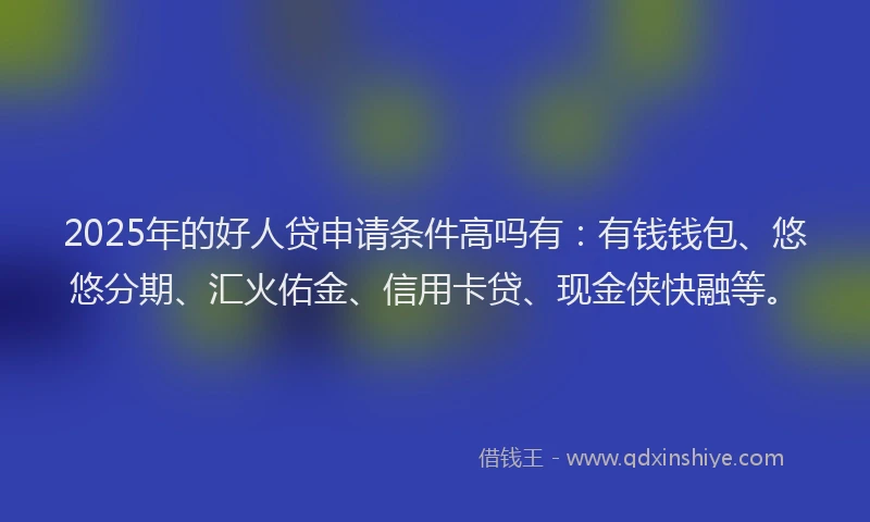 2025年的好人贷申请条件高吗有：有钱钱包、悠悠分期、汇火佑金、信用卡贷、现金侠快融等。