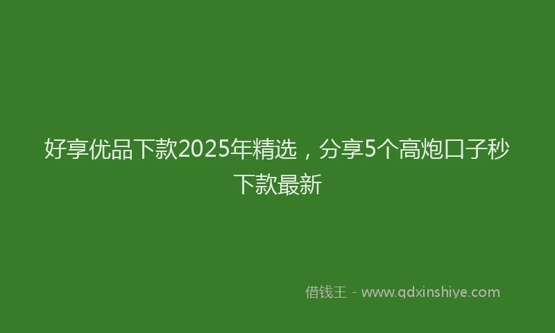 好享优品下款2025年精选，分享5个高炮口子秒下款最新