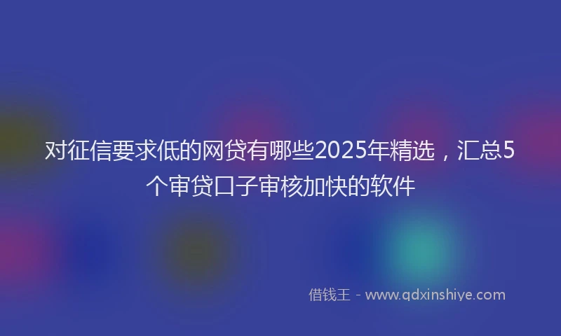 对征信要求低的网贷有哪些2025年精选，汇总5个审贷口子审核加快的软件