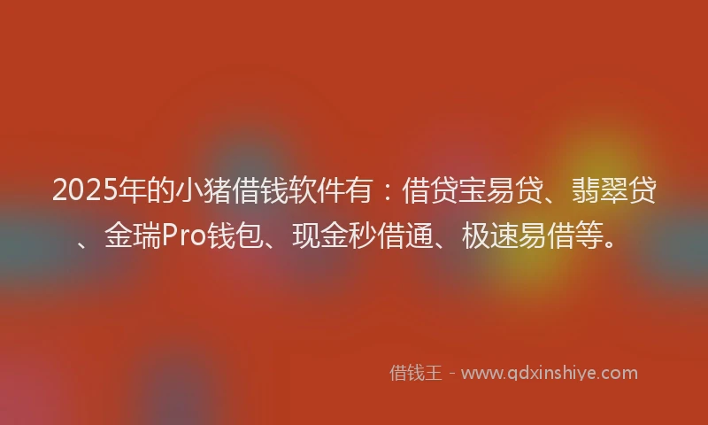 2025年的小猪借钱软件有：借贷宝易贷、翡翠贷、金瑞Pro钱包、现金秒借通、极速易借等。