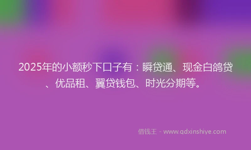 2025年的小额秒下口子有：瞬贷通、现金白鸽贷、优品租、翼贷钱包、时光分期等。