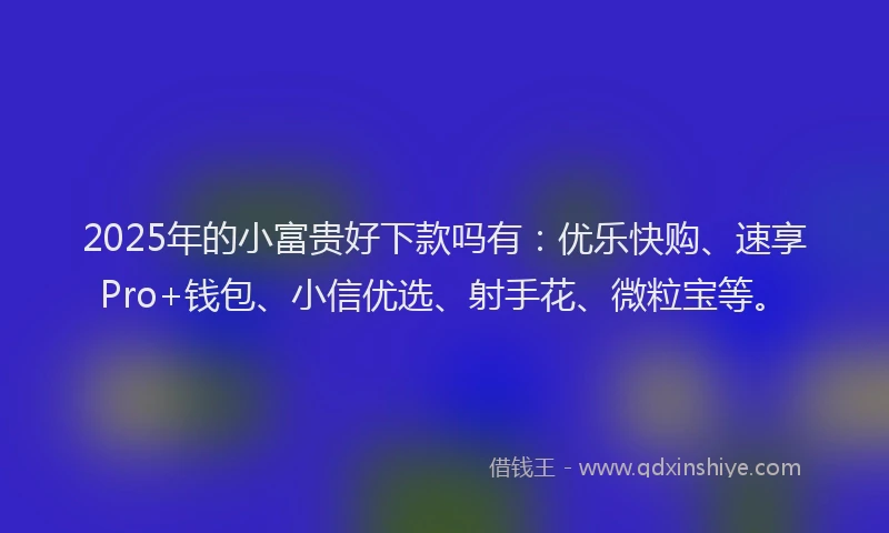 2025年的小富贵好下款吗有：优乐快购、速享Pro+钱包、小信优选、射手花、微粒宝等。