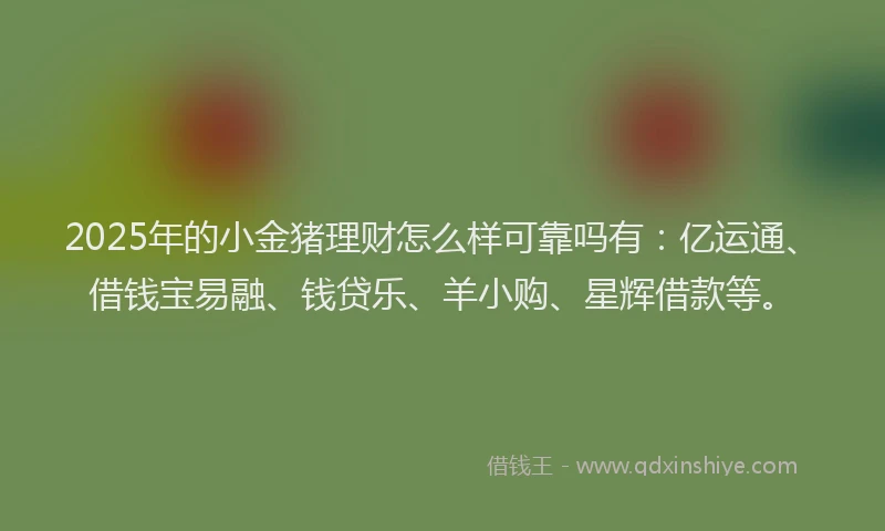 2025年的小金猪理财怎么样可靠吗有：亿运通、借钱宝易融、钱贷乐、羊小购、星辉借款等。