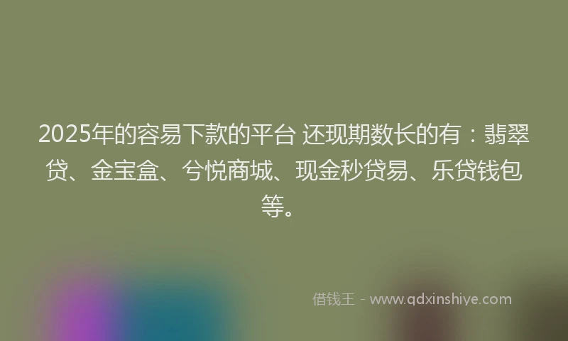 2025年的容易下款的平台 还现期数长的有：翡翠贷、金宝盒、兮悦商城、现金秒贷易、乐贷钱包等。