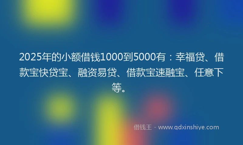 2025年的小额借钱1000到5000有：幸福贷、借款宝快贷宝、融资易贷、借款宝速融宝、任意下等。