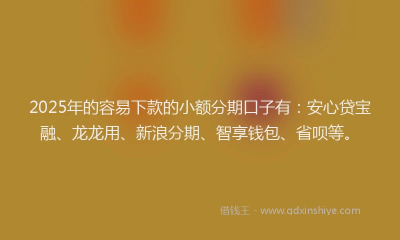 2025年的容易下款的小额分期口子有：安心贷宝融、龙龙用、新浪分期、智享钱包、省呗等。