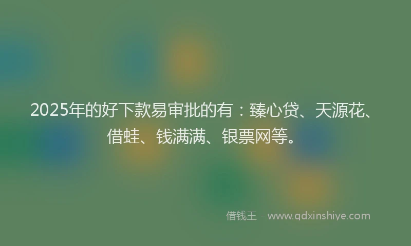 2025年的好下款易审批的有：臻心贷、天源花、借蛙、钱满满、银票网等。