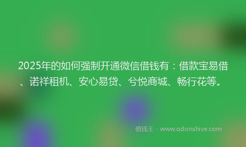 2025年的如何强制开通微信借钱有：借款宝易借、诺祥租机、安心易贷、兮悦商城、畅行花等。
