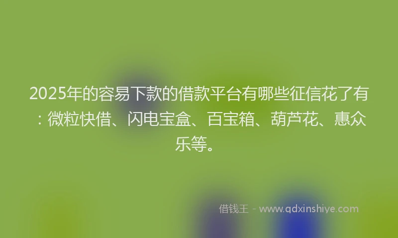 2025年的容易下款的借款平台有哪些征信花了有：微粒快借、闪电宝盒、百宝箱、葫芦花、惠众乐等。