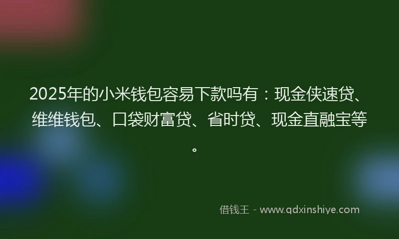 2025年的小米钱包容易下款吗有：现金侠速贷、维维钱包、口袋财富贷、省时贷、现金直融宝等。
