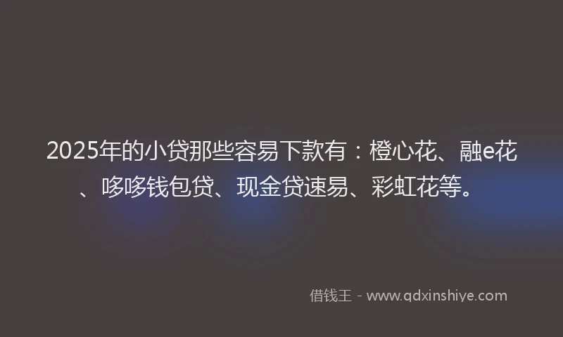 2025年的小贷那些容易下款有：橙心花、融e花、哆哆钱包贷、现金贷速易、彩虹花等。