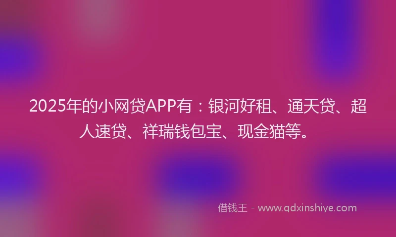 2025年的小网贷APP有：银河好租、通天贷、超人速贷、祥瑞钱包宝、现金猫等。