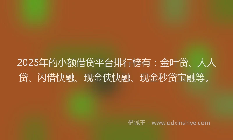 2025年的小额借贷平台排行榜有：金叶贷、人人贷、闪借快融、现金侠快融、现金秒贷宝融等。