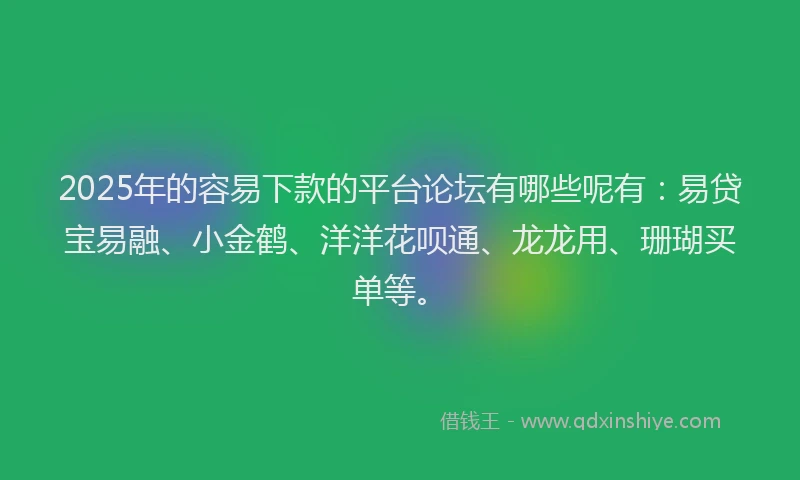 2025年的容易下款的平台论坛有哪些呢有：易贷宝易融、小金鹤、洋洋花呗通、龙龙用、珊瑚买单等。