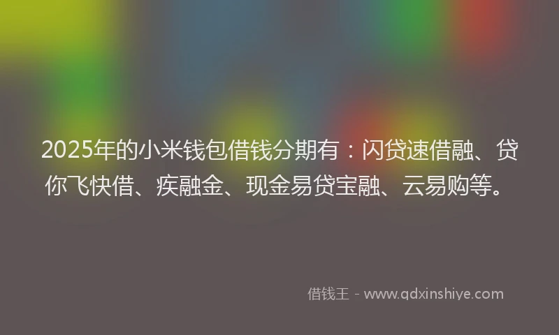 2025年的小米钱包借钱分期有：闪贷速借融、贷你飞快借、疾融金、现金易贷宝融、云易购等。