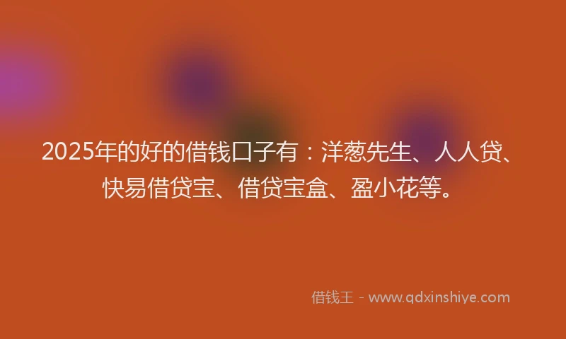2025年的好的借钱口子有：洋葱先生、人人贷、快易借贷宝、借贷宝盒、盈小花等。