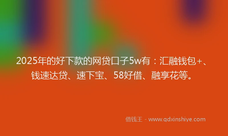 2025年的好下款的网贷口子5w有：汇融钱包+、钱速达贷、速下宝、58好借、融享花等。