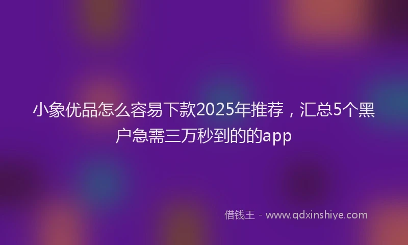 小象优品怎么容易下款2025年推荐，汇总5个黑户急需三万秒到的的app