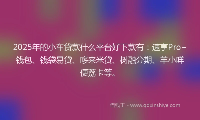 2025年的小车贷款什么平台好下款有：速享Pro+钱包、钱袋易贷、哆来米贷、树融分期、羊小咩便荔卡等。