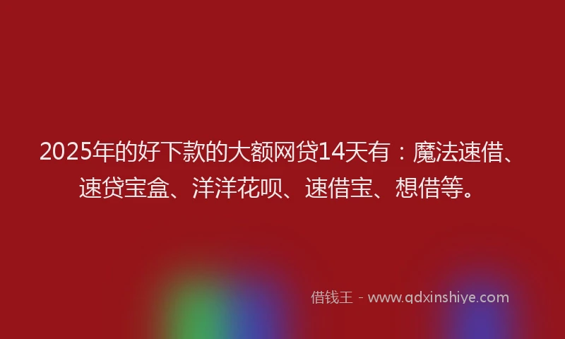 2025年的好下款的大额网贷14天有：魔法速借、速贷宝盒、洋洋花呗、速借宝、想借等。