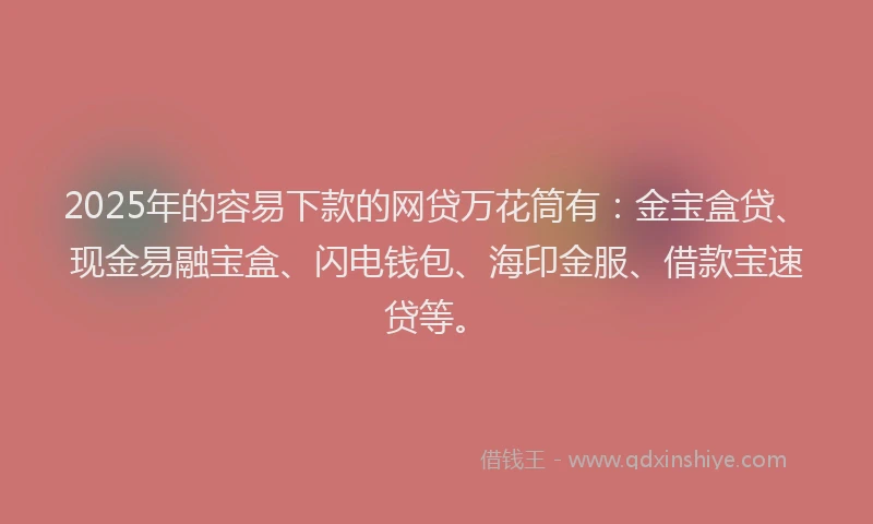 2025年的容易下款的网贷万花筒有:金宝盒贷、现金易融宝盒、闪电钱包、海印金服、借款宝速贷等。