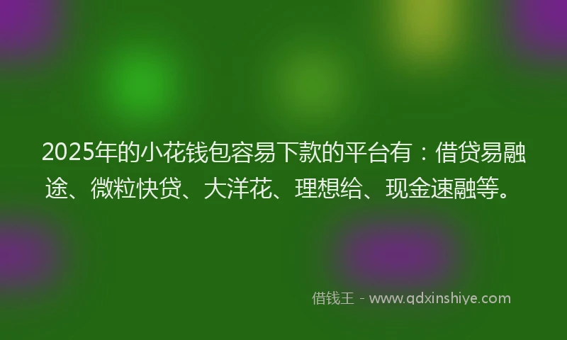 2025年的小花钱包容易下款的平台有：借贷易融途、微粒快贷、大洋花、理想给、现金速融等。